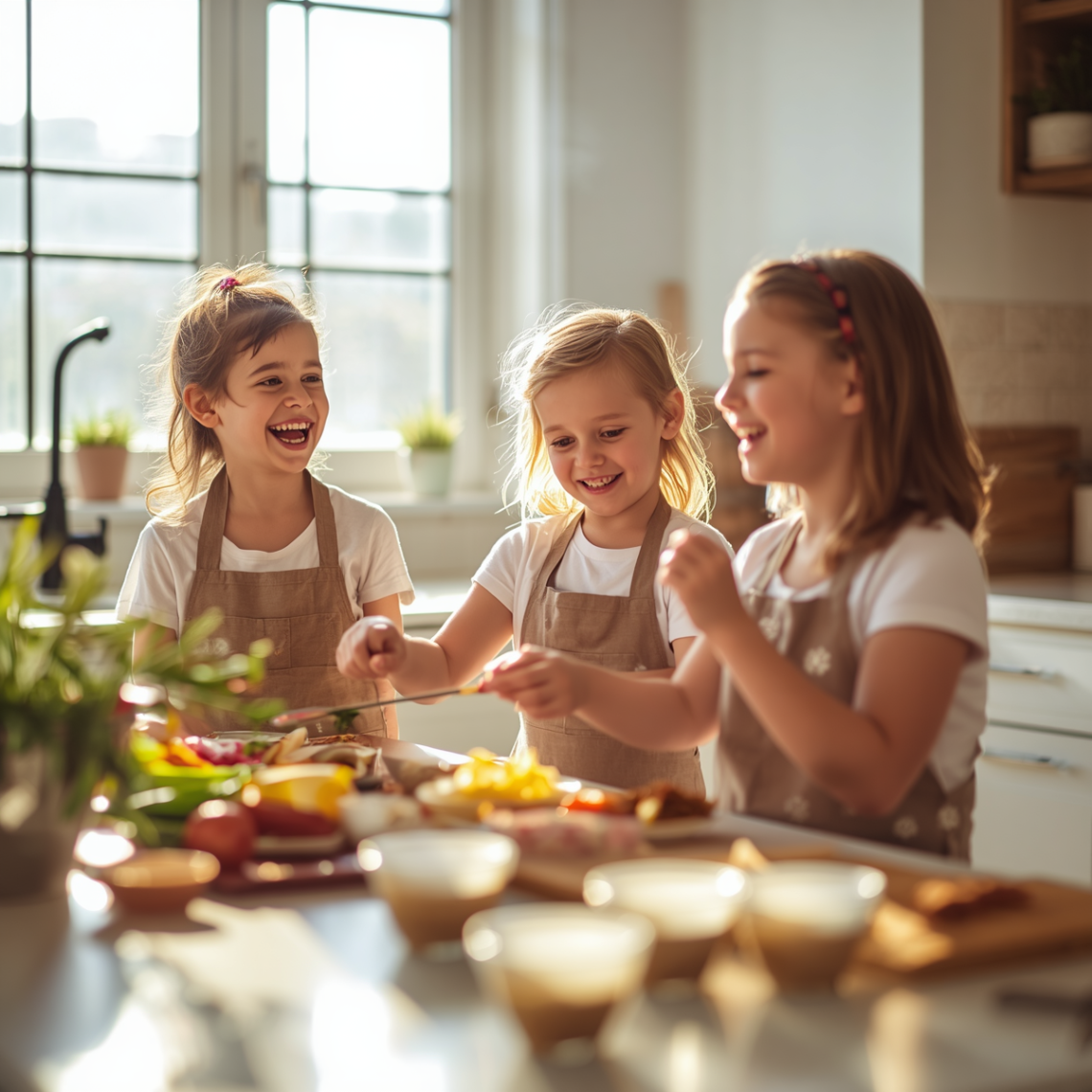 Children cooking vegan foods