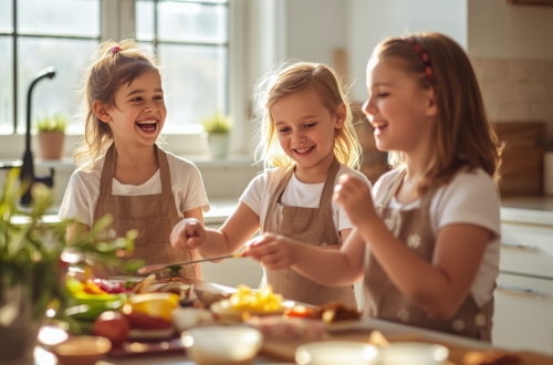 Children cooking vegan foods