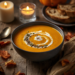 A bowl of hot vegan pumpkin soup