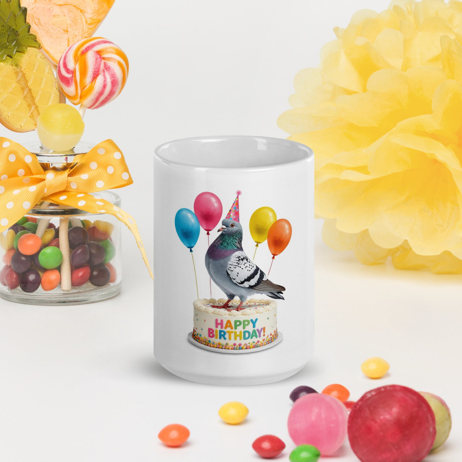 Birthday Pigeon motif Ceramic Mug/Vegan Culture Magazine